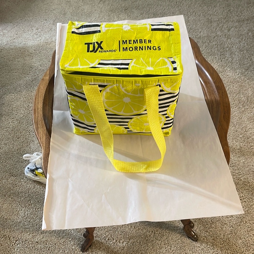 Insulated yellow cooler tote bag.